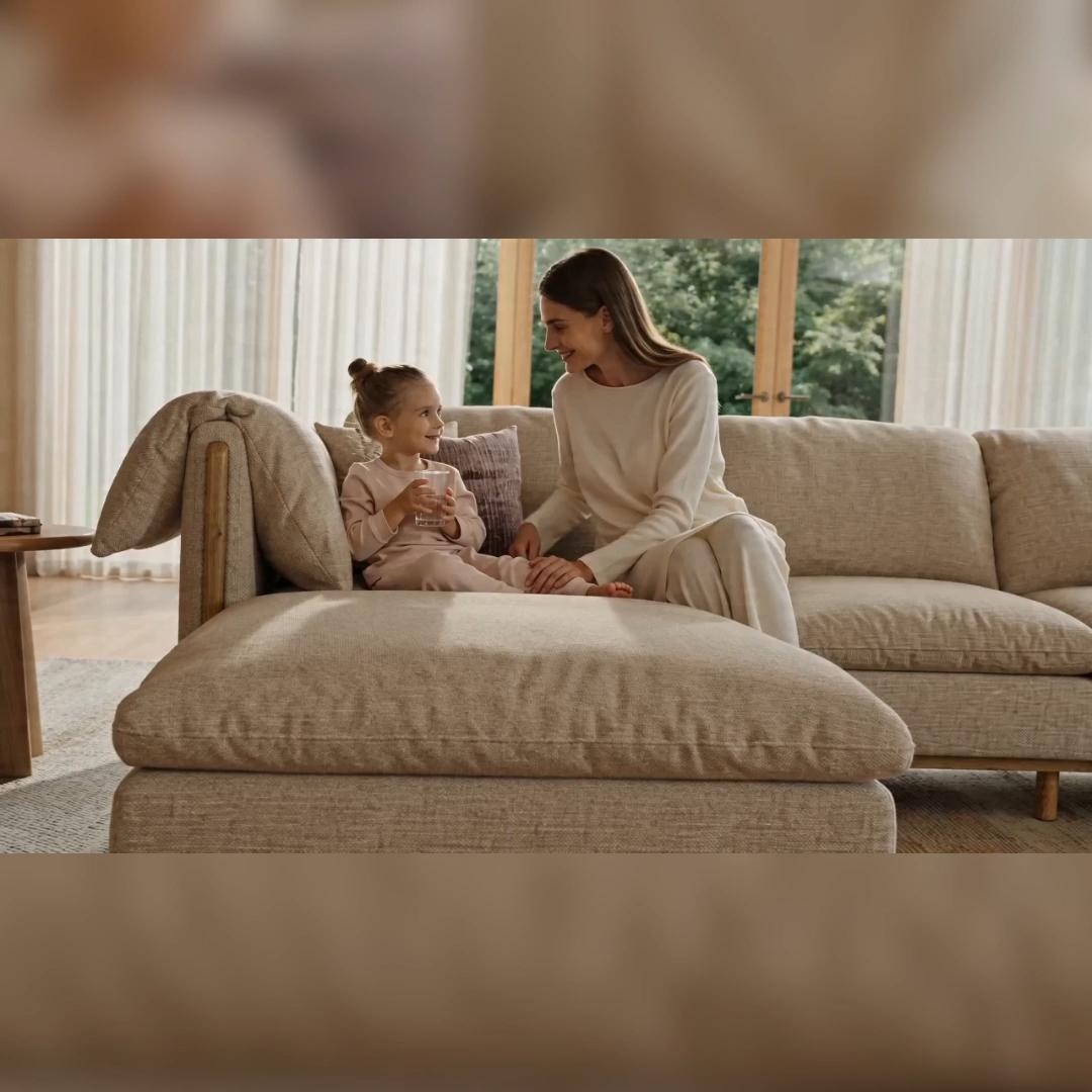 Sofas & Loveseats Khaki Cotton and Linen Modular Sofas