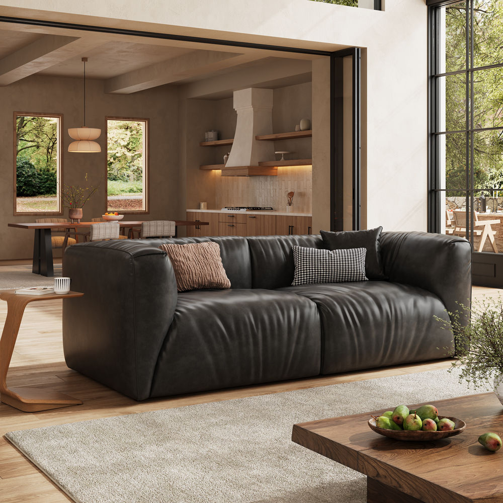 Medium Black Leather Modular Sofas