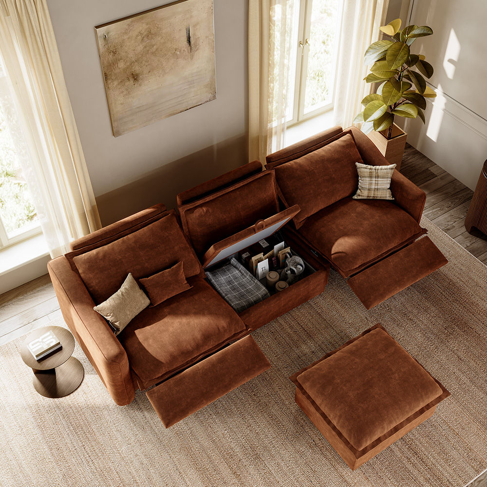 Brown Pet-Friendly Fabric Modular Sofas