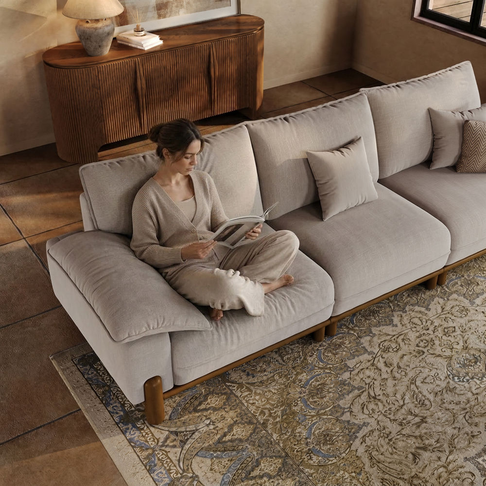 Soft Light Khaki + Beige Chenille Modular Sofas