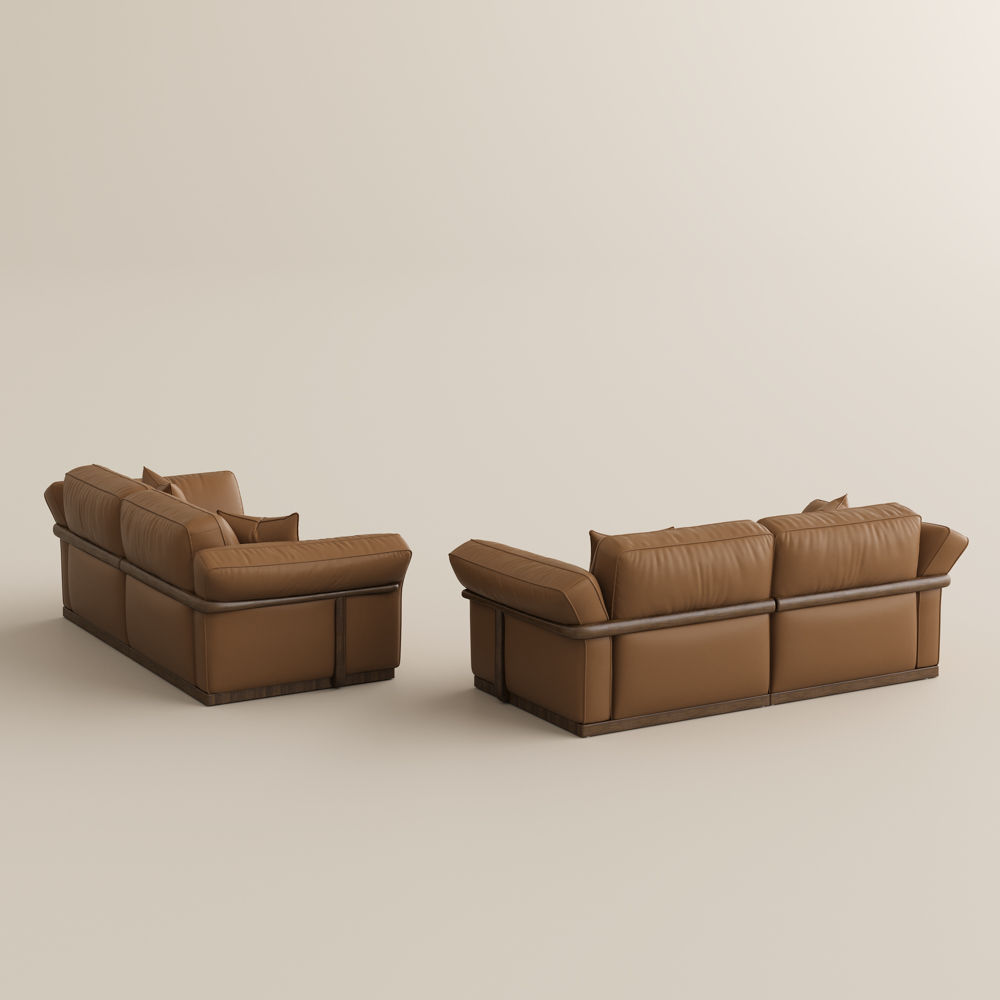 Living Room Brown Top Grain Leather Modular Sofas