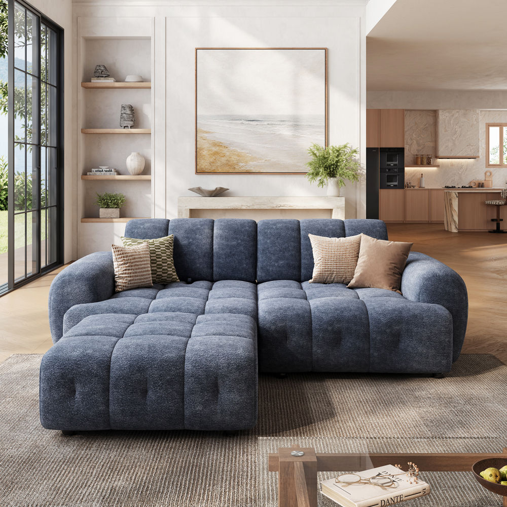 Home Theater Blue Chenille Modular Sofas