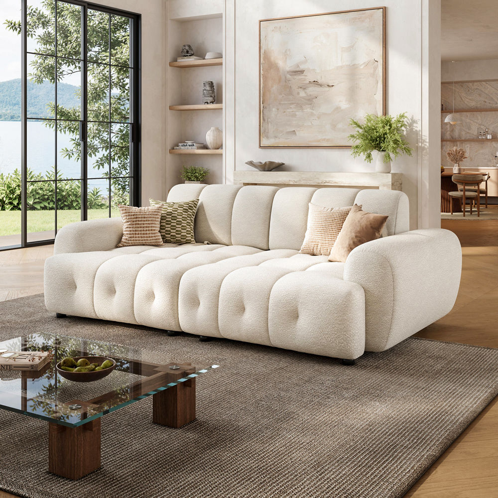 Two-piece Cream Chenille Modular Sofas