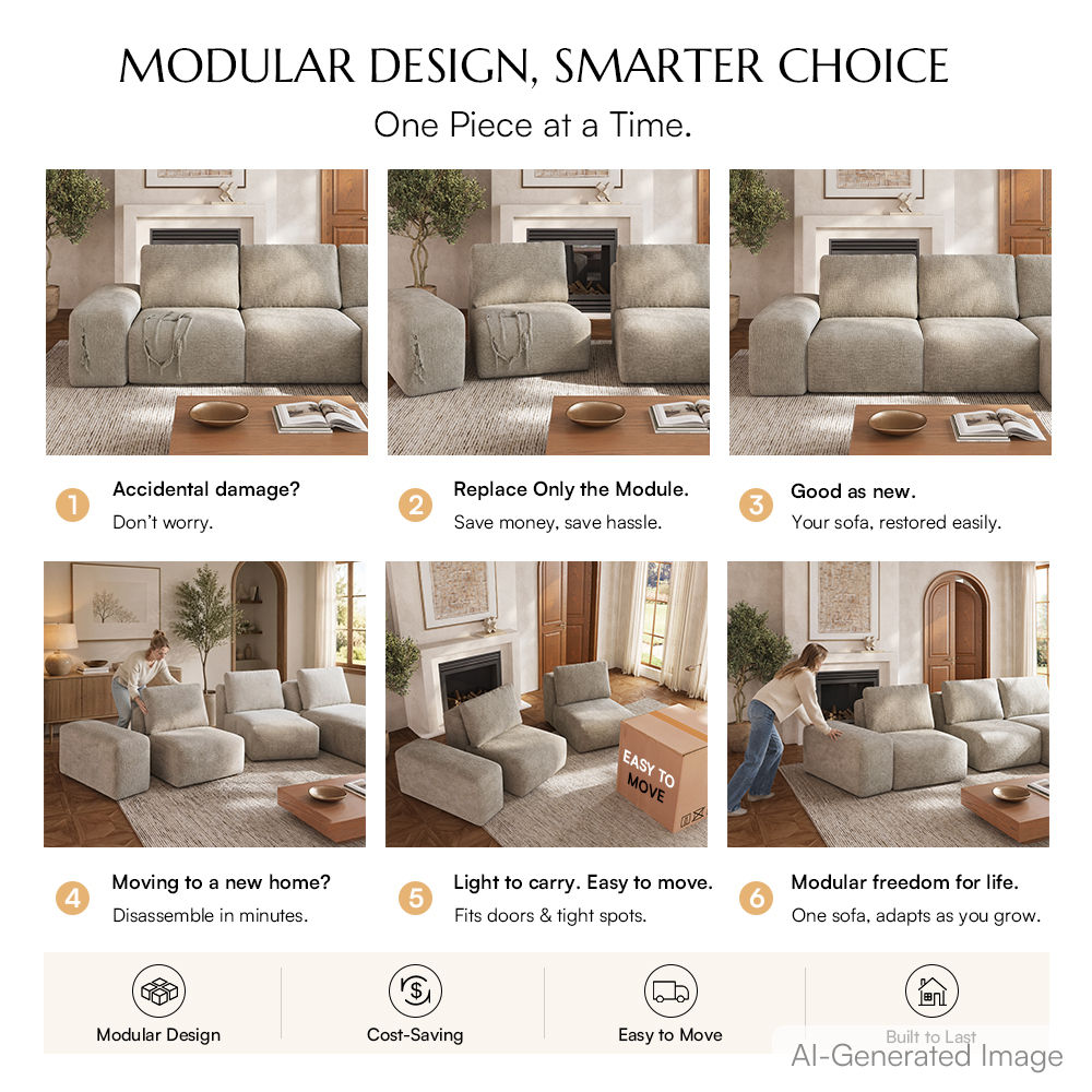 Home Theater Khaki Modular Sofas