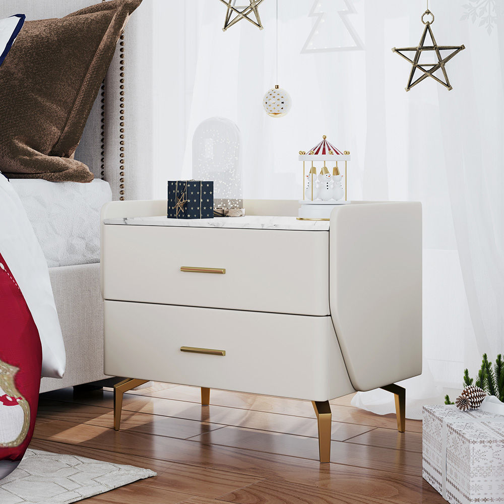 with Drawers Beige MDF Nightstands