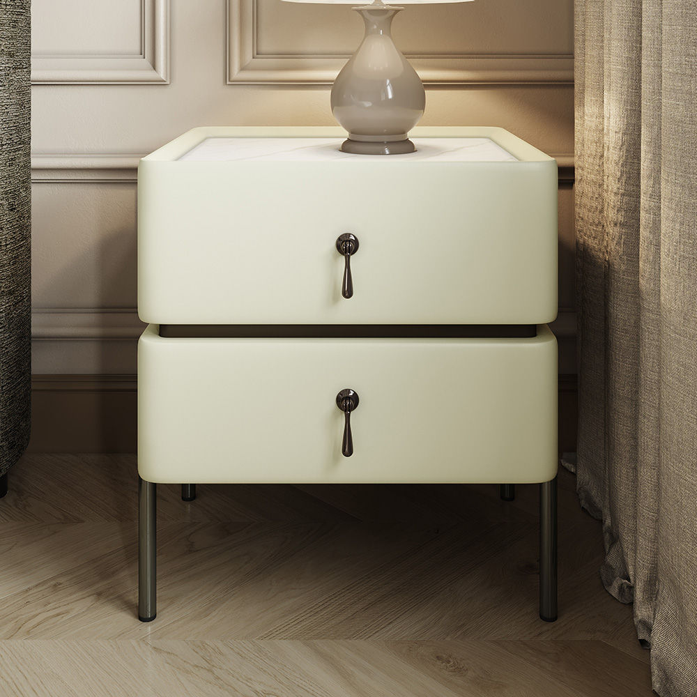 Modern Beige Pine Wood Nightstands