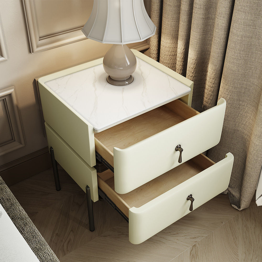 Modern Beige Pine Wood Nightstands