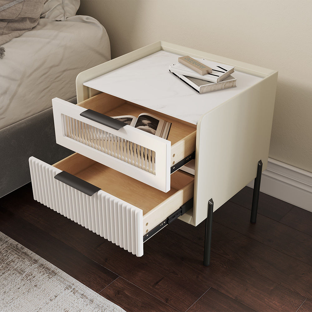 Modern Beige Pine Wood Nightstands