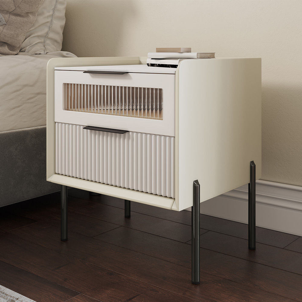 Modern Beige Pine Wood Nightstands