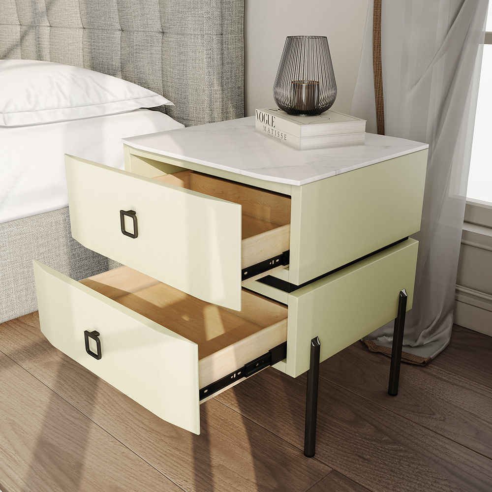 Modern Minimalist Beige MDF Nightstands