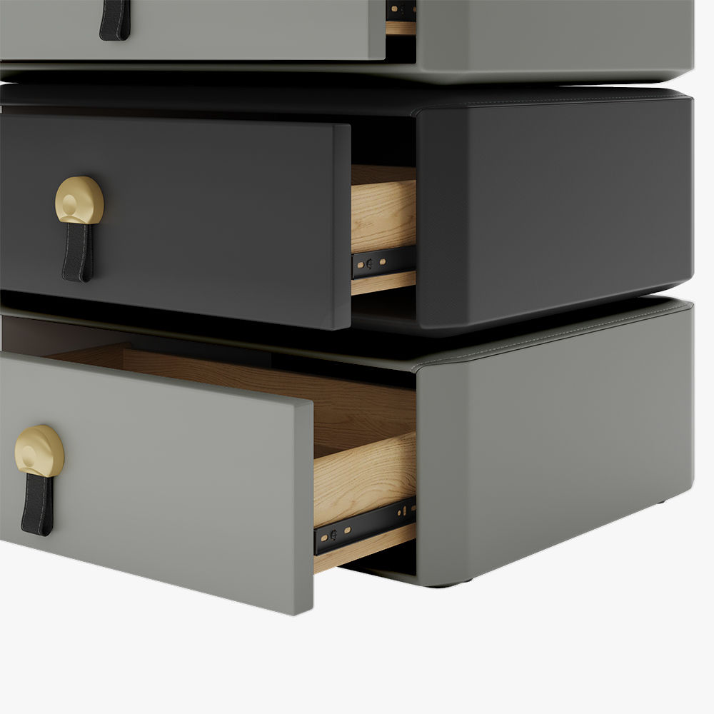 Modern Minimalist Dark Gray Microfiber Leather Nightstands