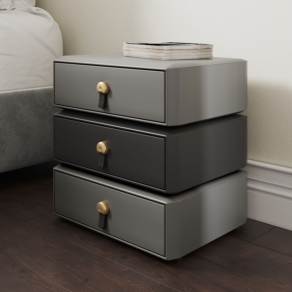Fully Assemble Dark Gray Microfiber Leather Nightstands