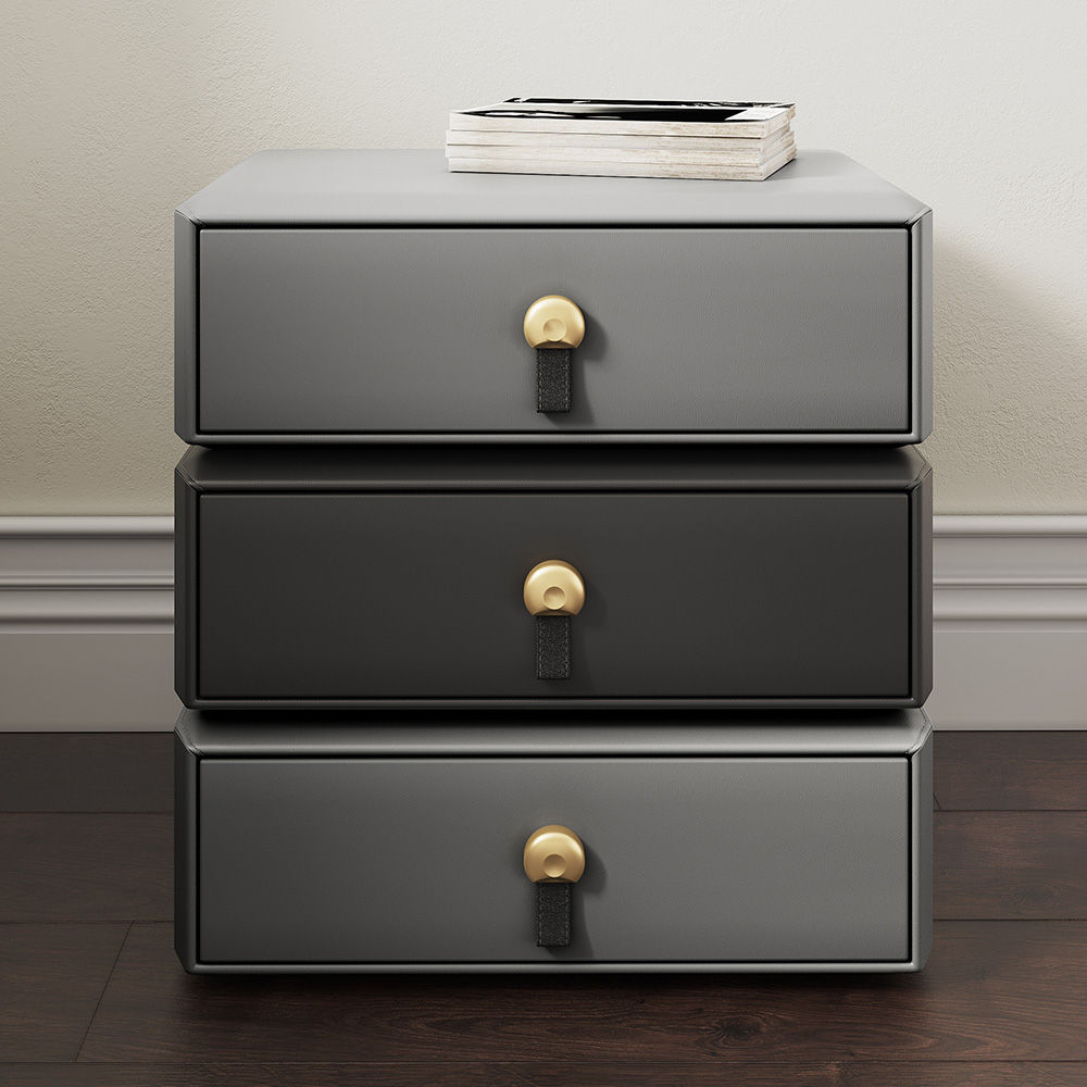 Modern Dark Gray Microfiber Leather Nightstands