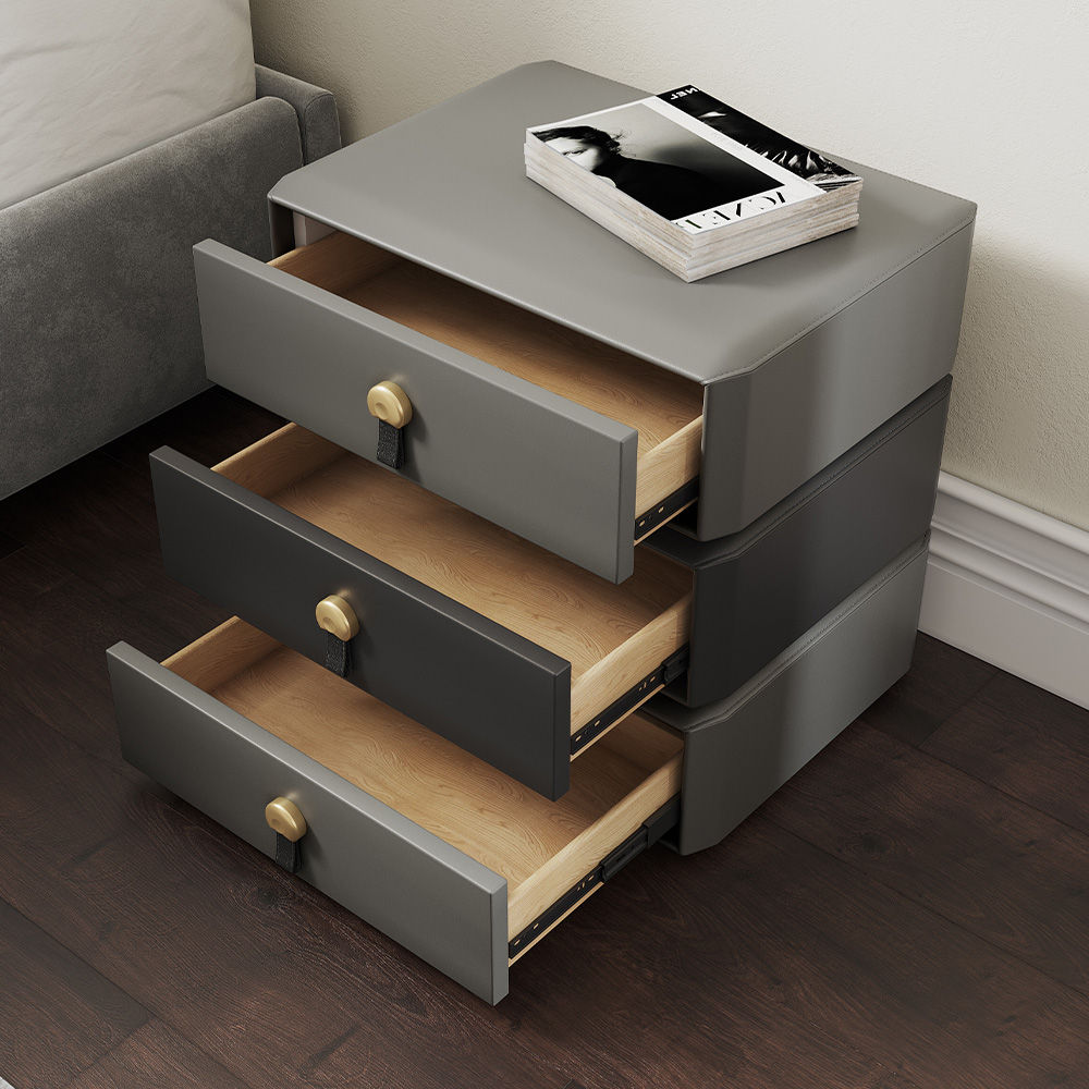 Modern Dark Gray Microfiber Leather Nightstands