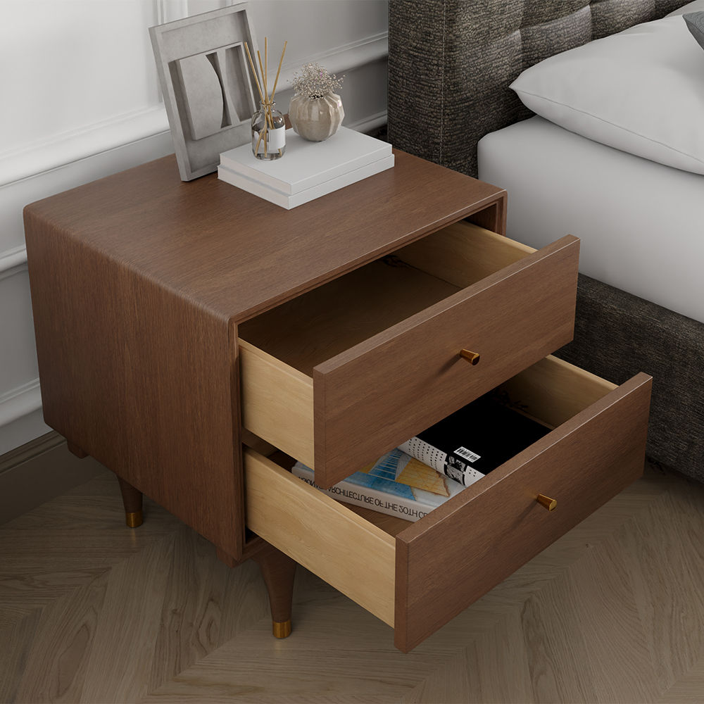 Rectangular Walnut MDF Nightstands