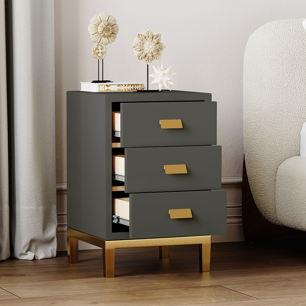 with Storage Dark Gray MDF Nightstands