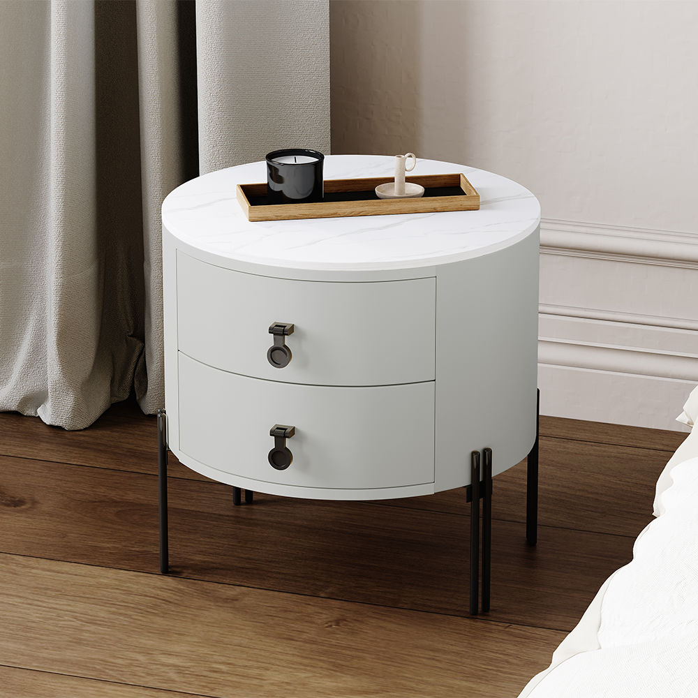 with Drawers Light Gray MDF Nightstands