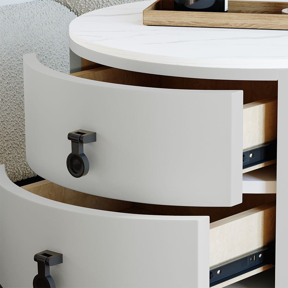 Round Light Gray MDF Nightstands