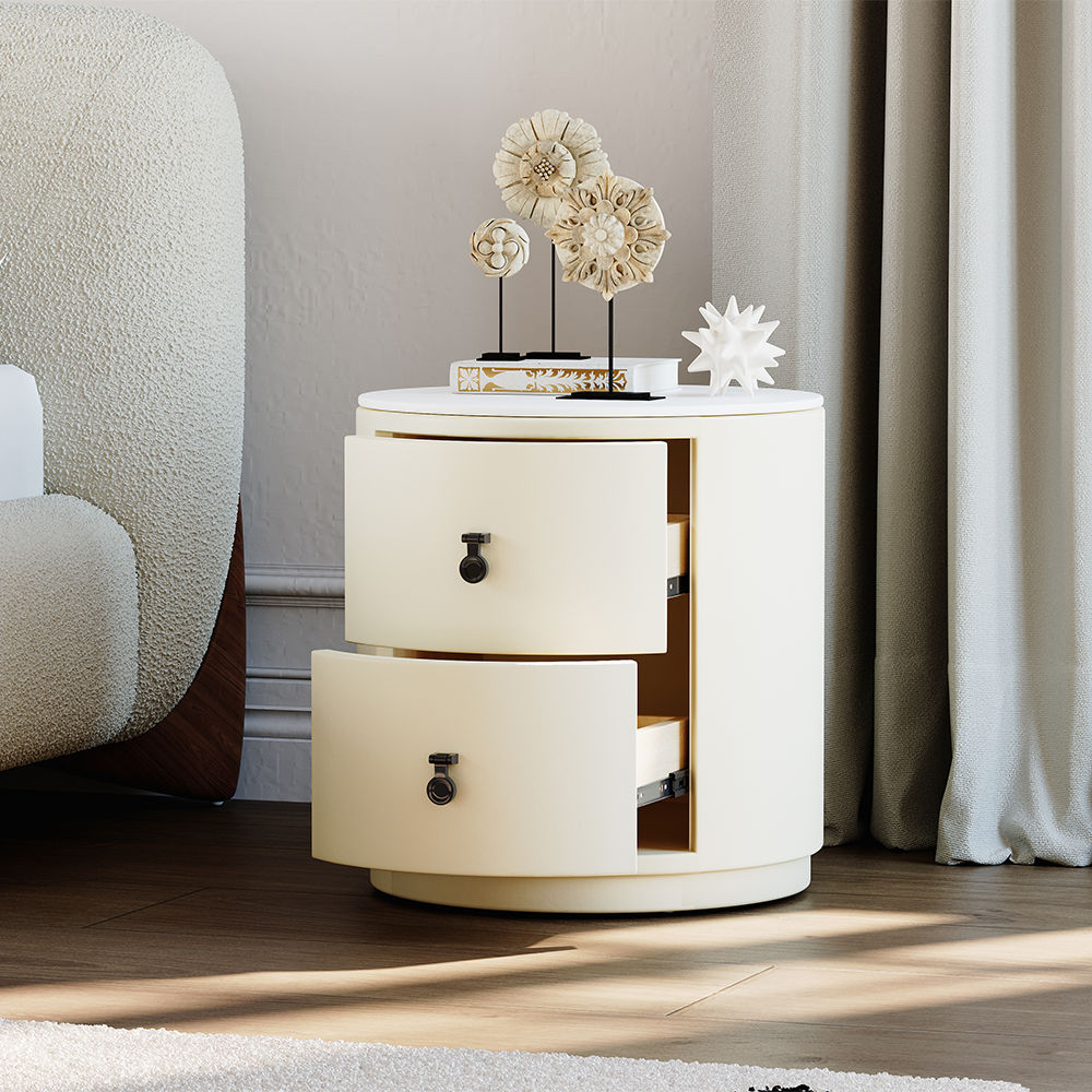 with Drawers Beige MDF Nightstands