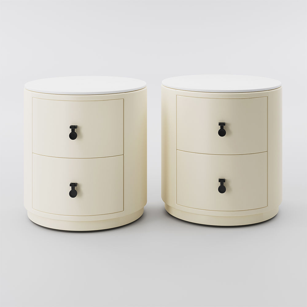 Round Beige MDF Nightstands