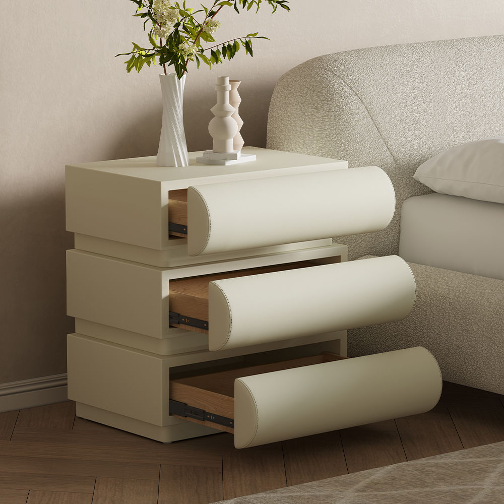 Modern Minimalist Beige MDF Nightstands