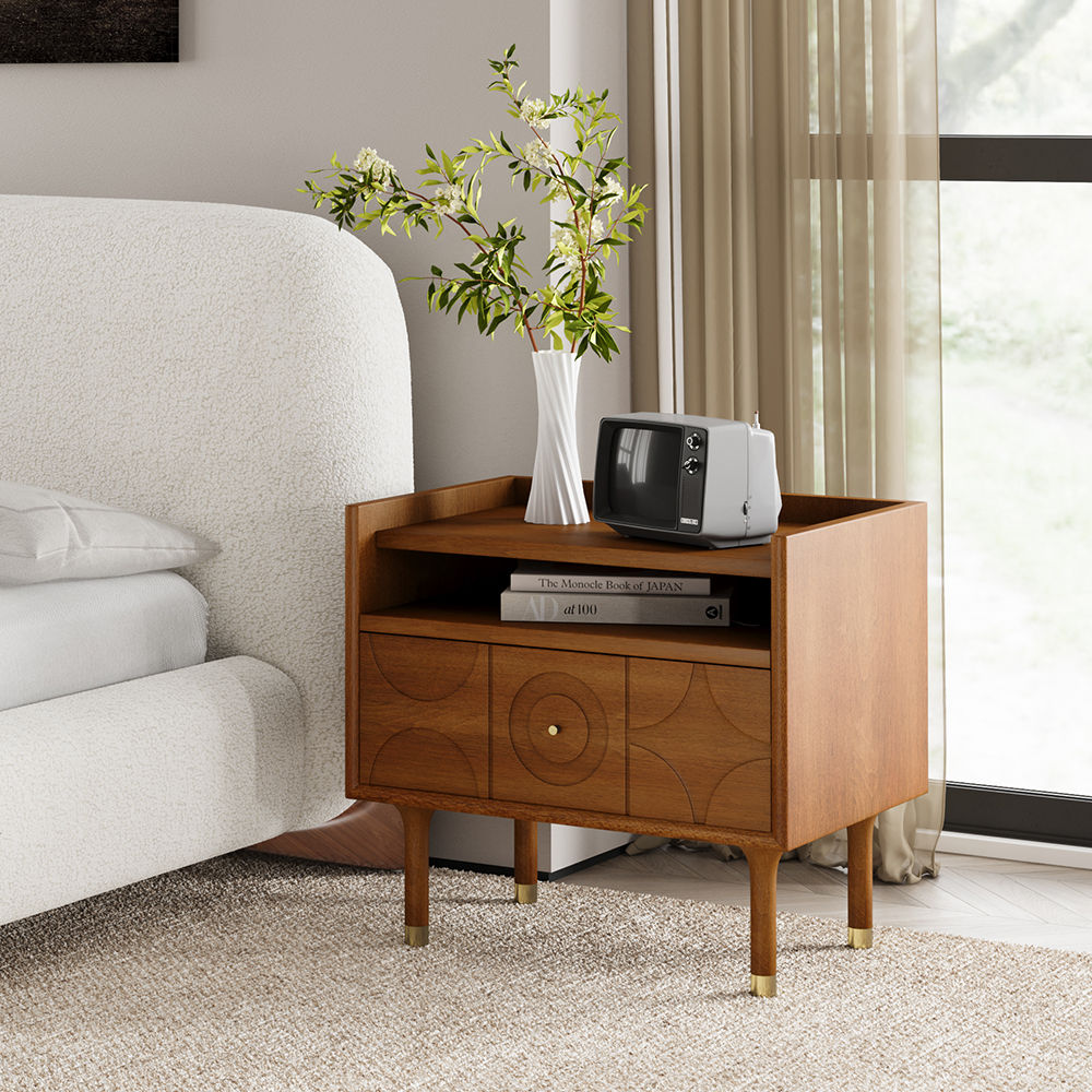 On the Ground Walnut MDF Nightstands