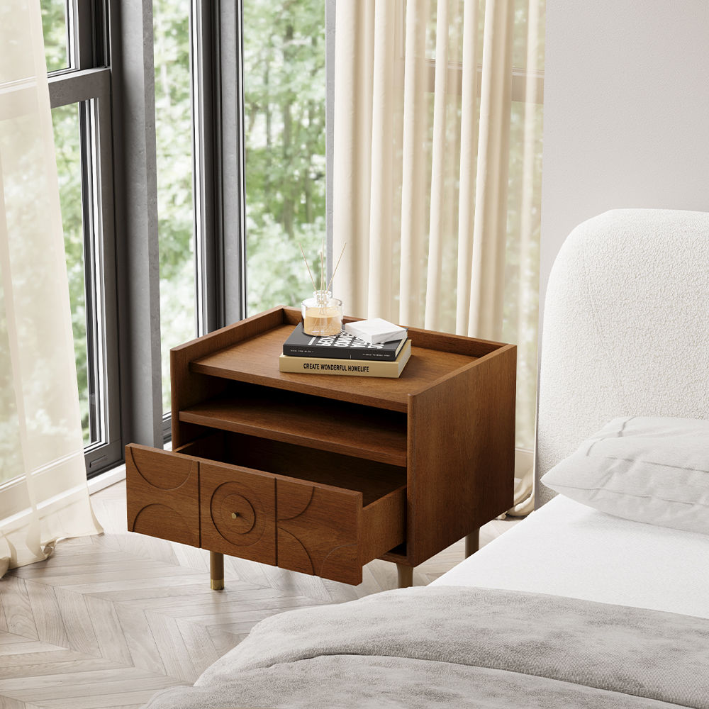 Rectangular Walnut MDF Nightstands