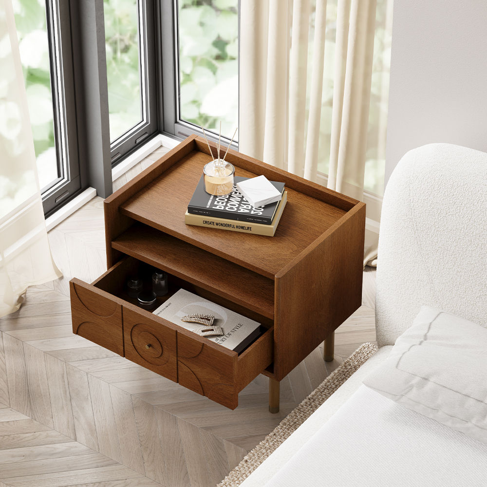 Wood Leg Walnut MDF Nightstands