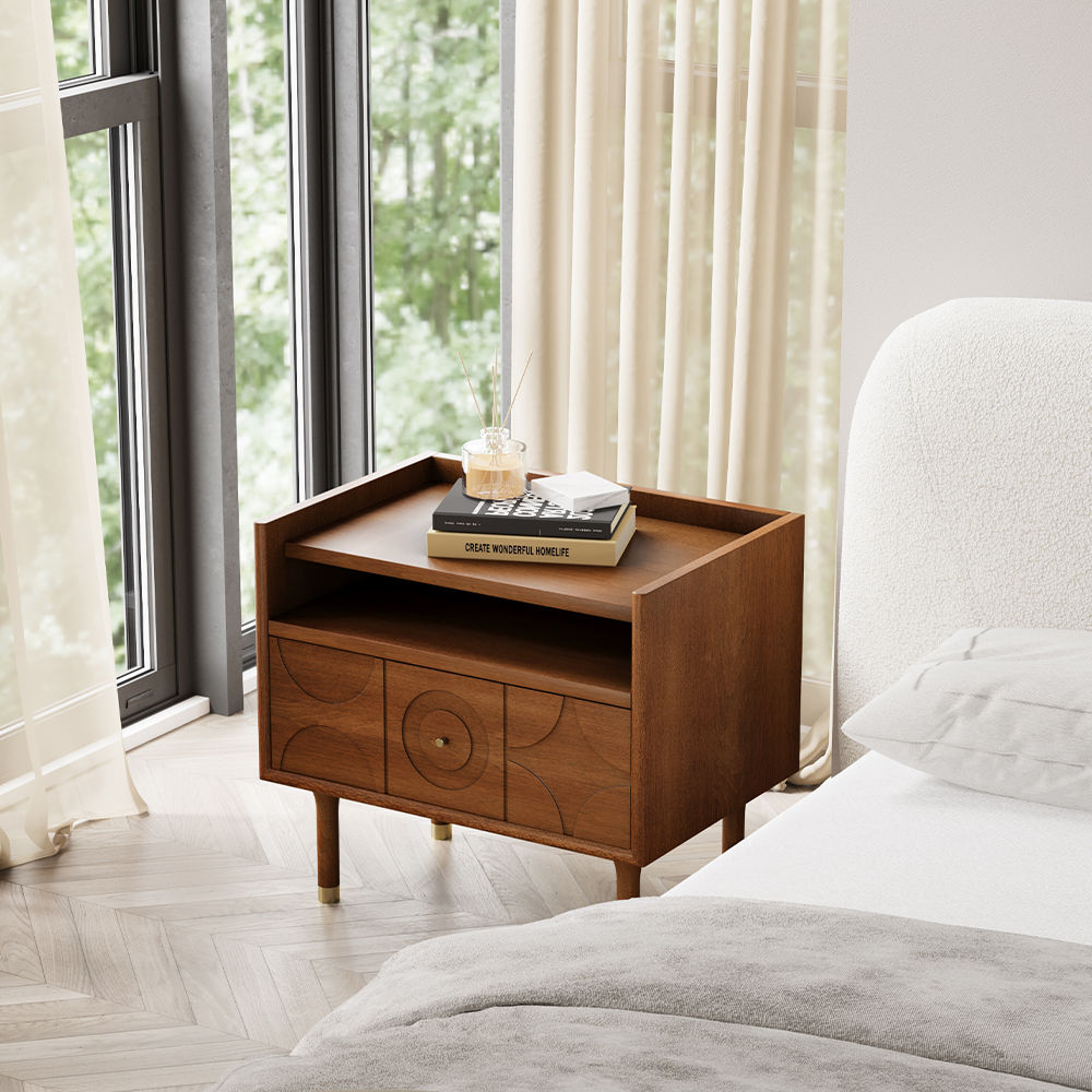 Rectangular Walnut MDF Nightstands