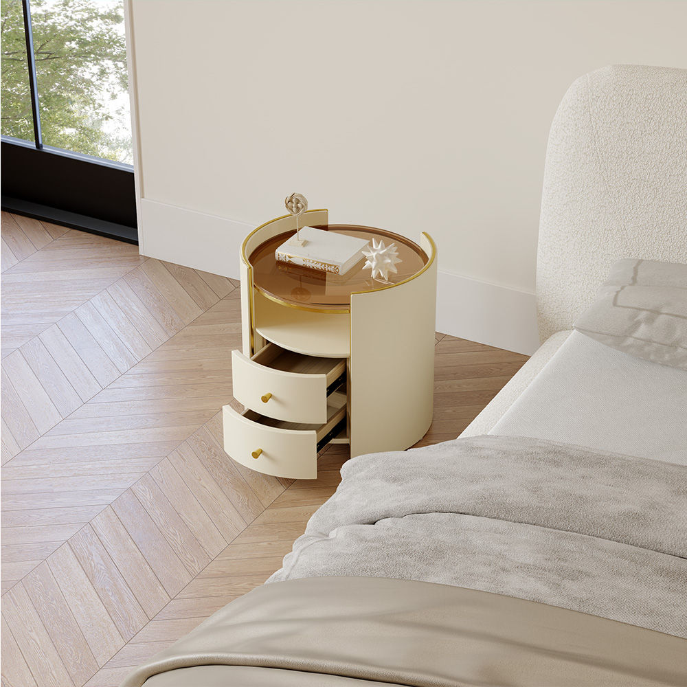 Sintered Stone Beige MDF Nightstands