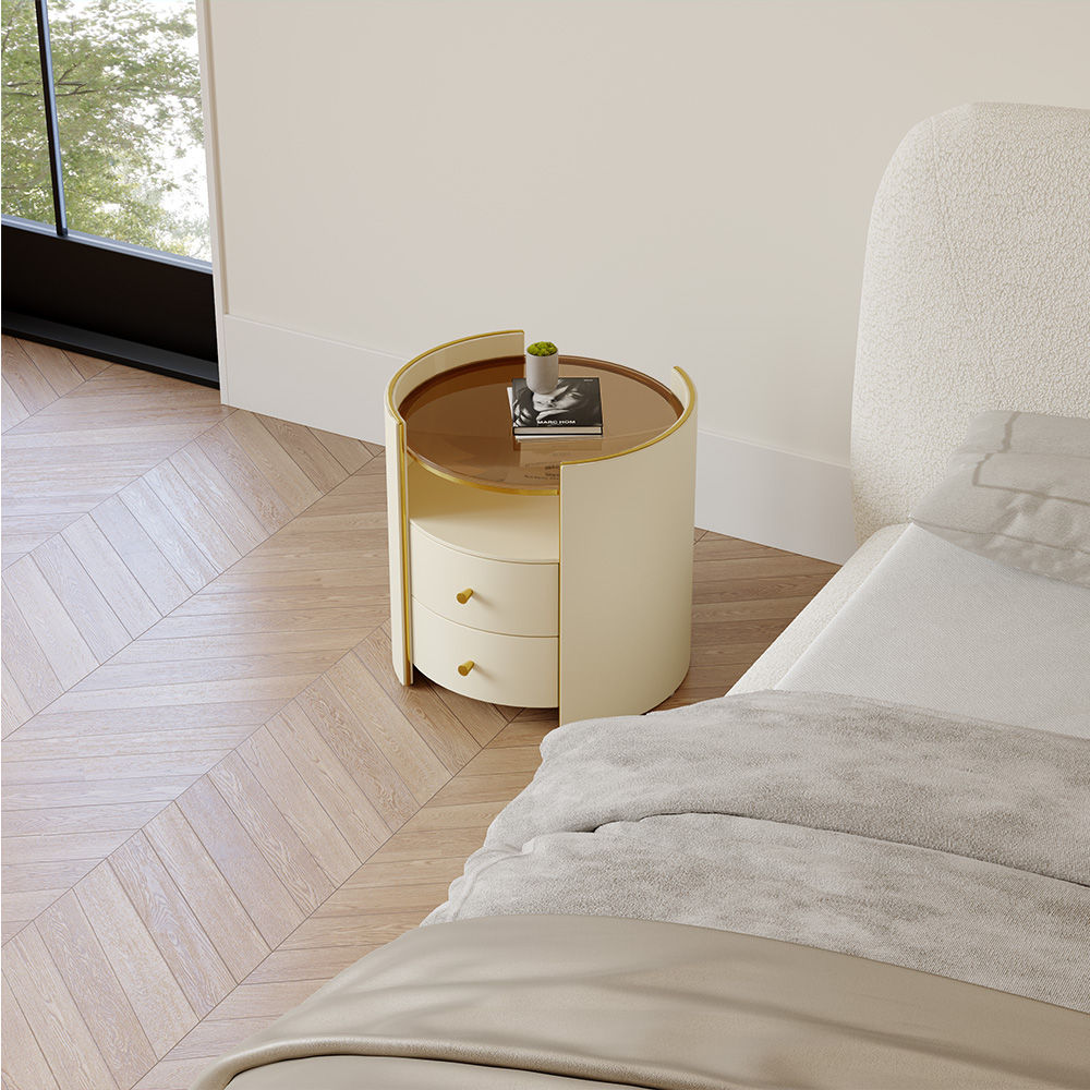 Glass Beige MDF Nightstands