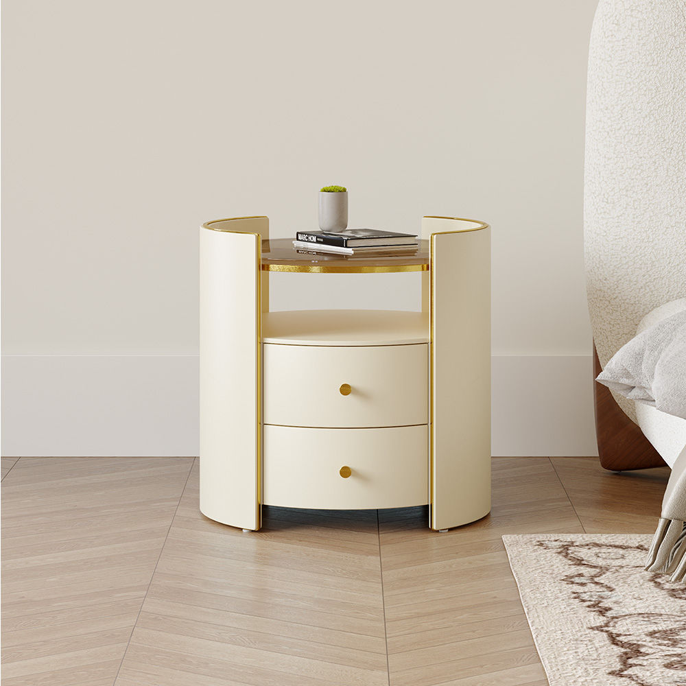 Round Beige MDF Nightstands