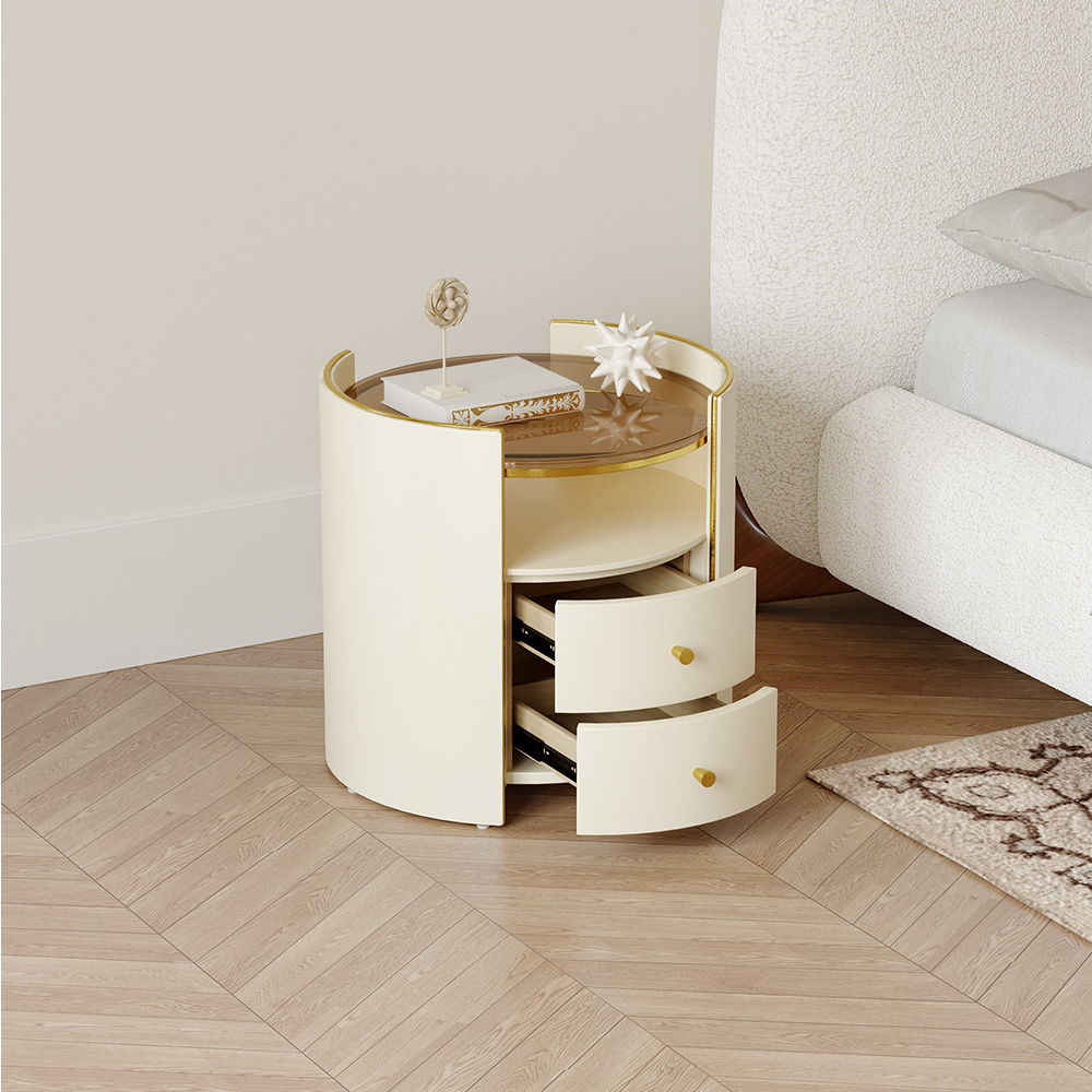Sintered Stone Beige MDF Nightstands