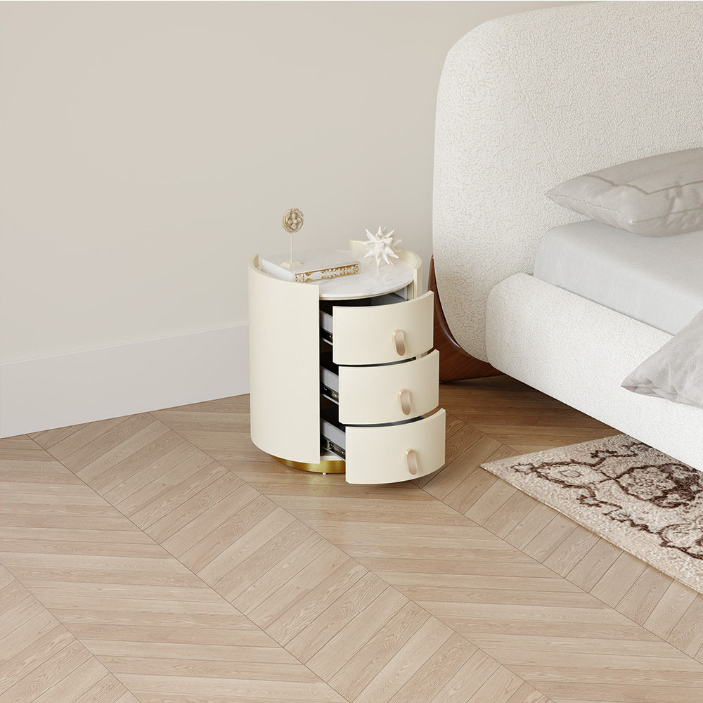 Multi-layer Solid Wood Frame Beige MDF Nightstands