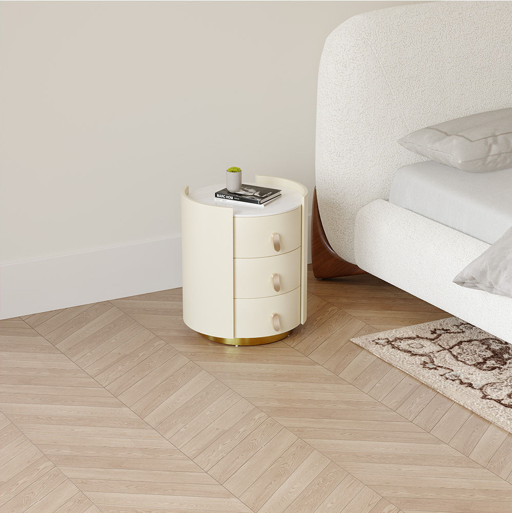 Multi-layer Solid Wood Frame Beige MDF Nightstands