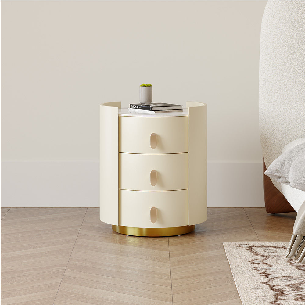 Round Beige MDF Nightstands