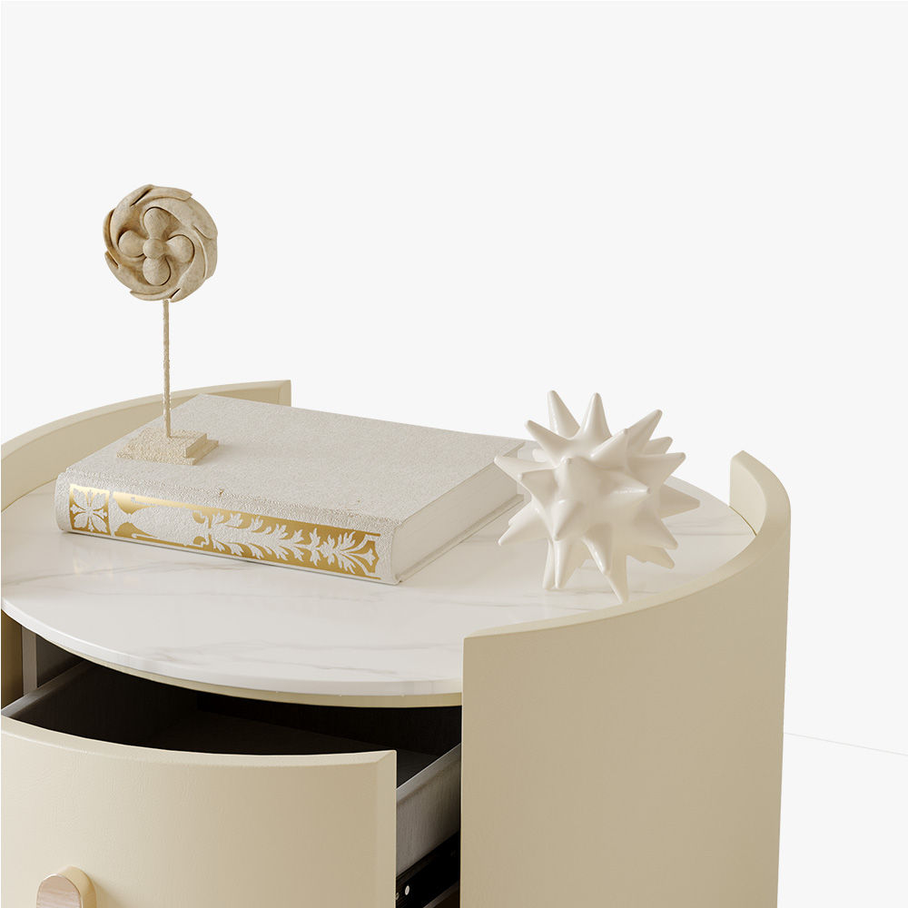 Round Beige MDF Nightstands