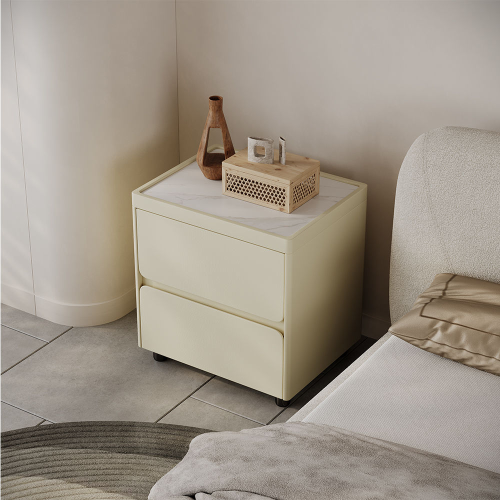 with Drawers Beige MDF Nightstands