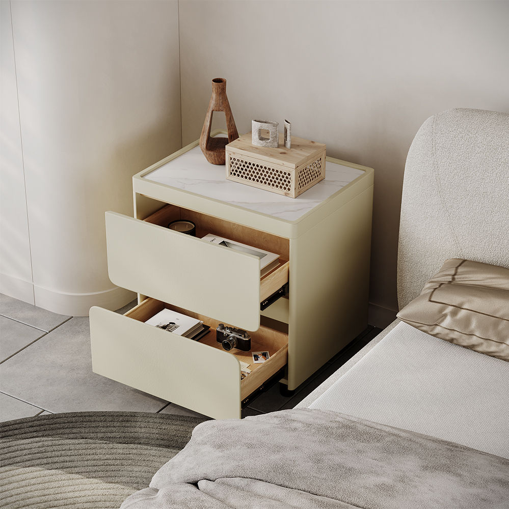 with Drawers Beige MDF Nightstands
