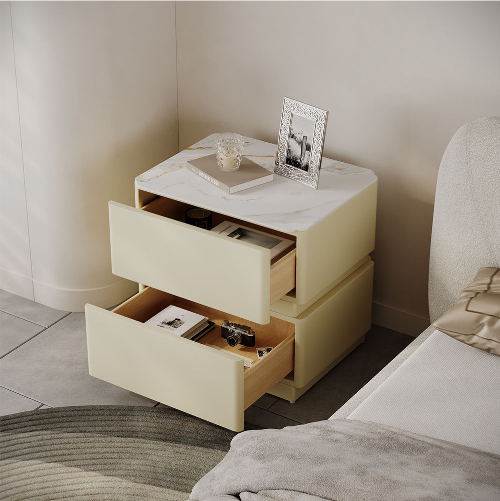with Storage Beige MDF Nightstands
