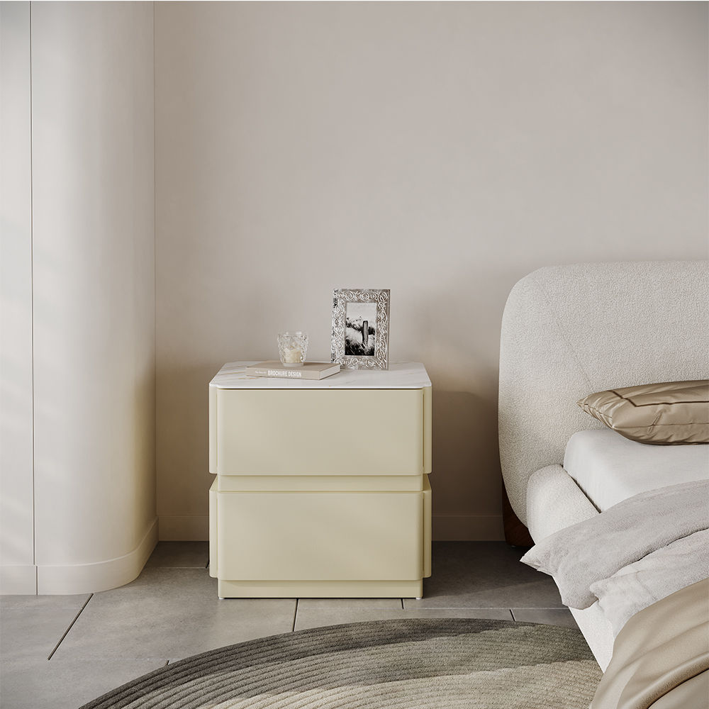 with Drawers Beige MDF Nightstands
