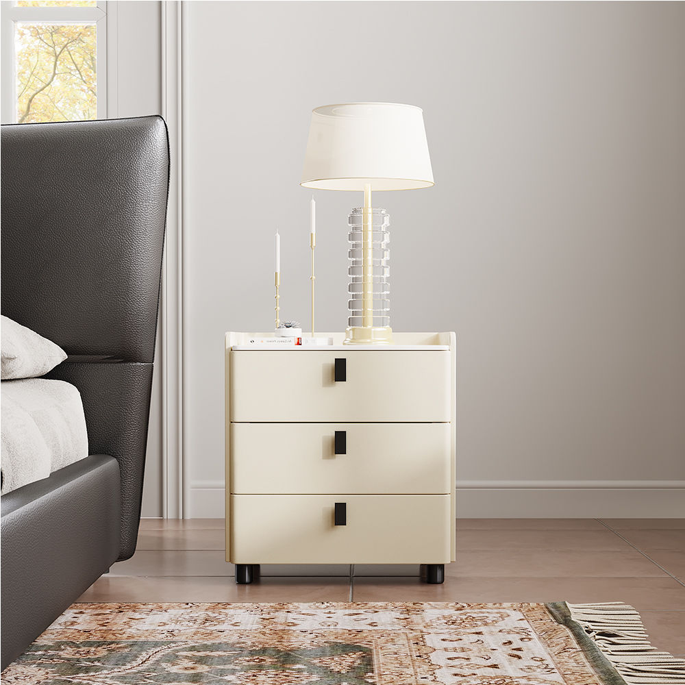 with Storage Beige MDF Nightstands
