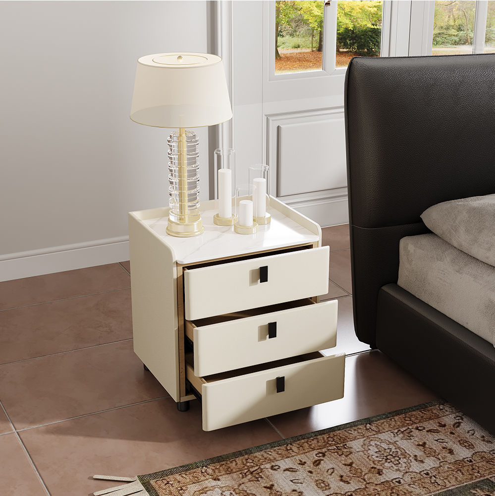with Storage Beige MDF Nightstands