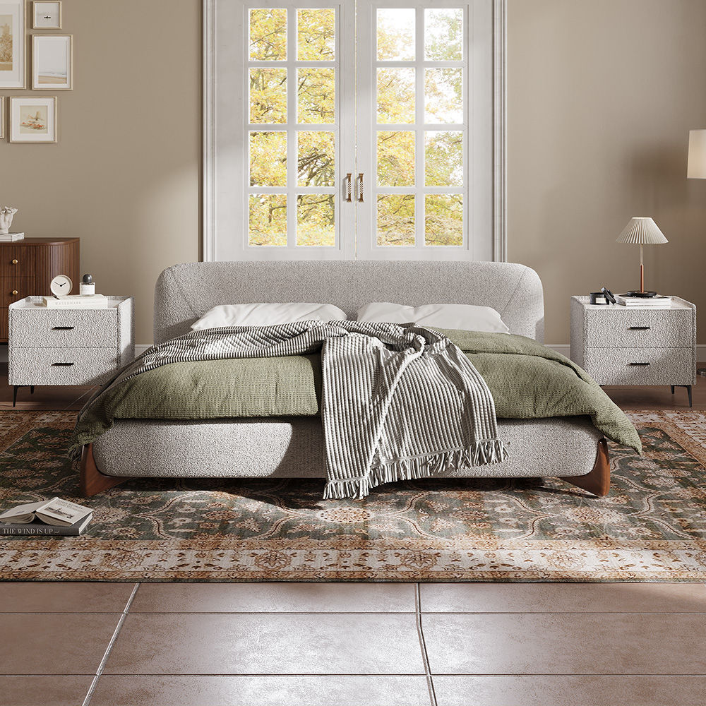 with Drawers Beige Pine Wood Nightstands