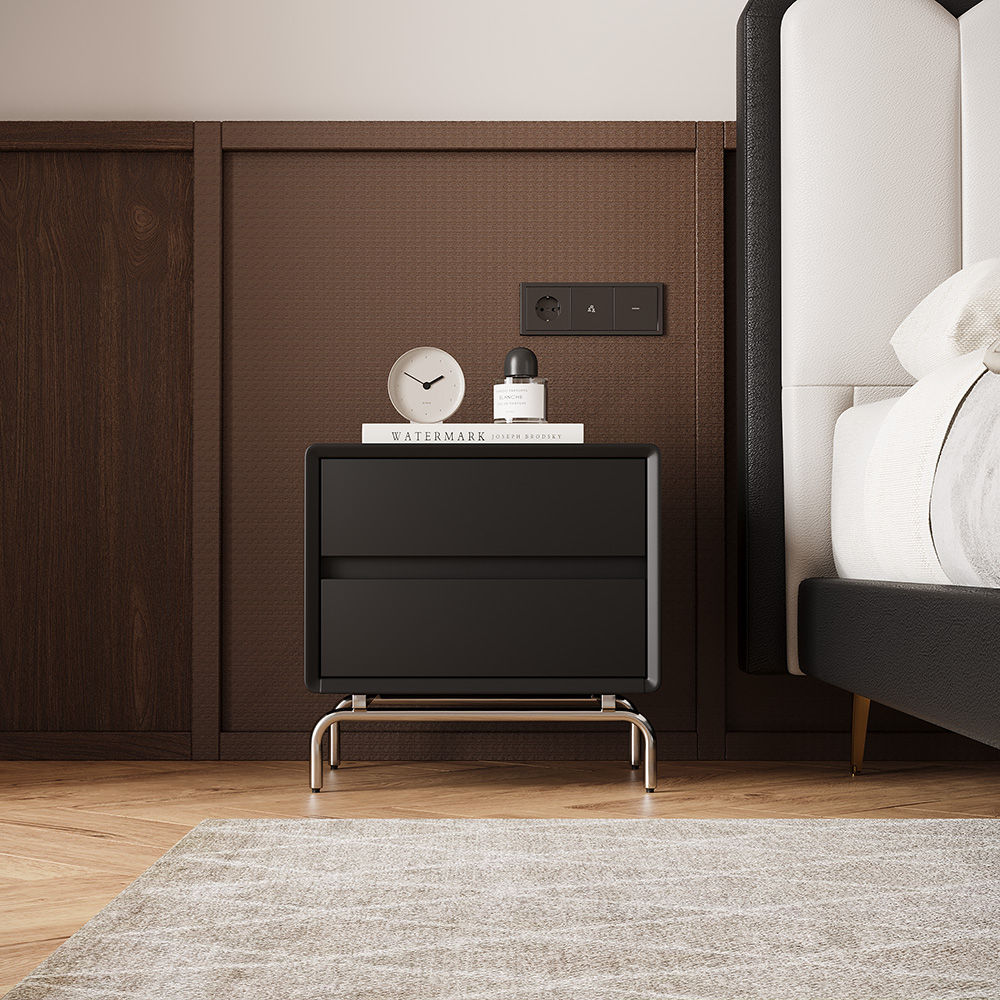 Modern Black Pine Wood Nightstands