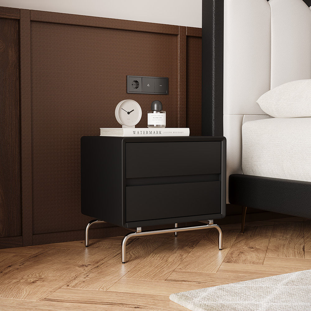 with Drawers Black Pine Wood Nightstands