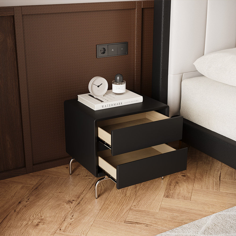 Modern Black Pine Wood Nightstands