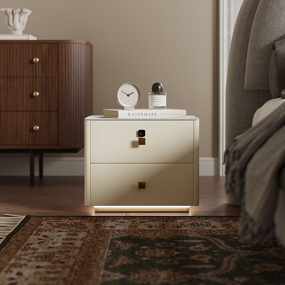 Modern Minimalist Beige MDF Nightstands