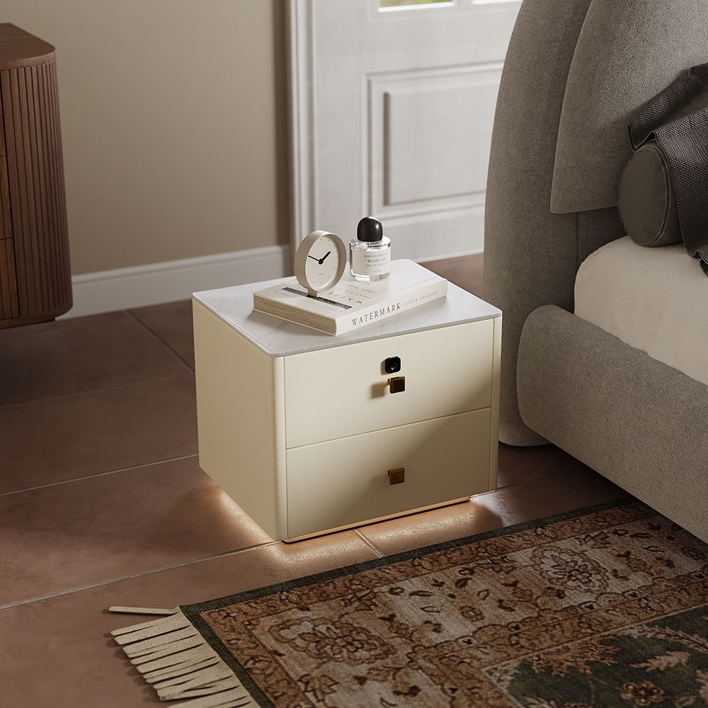 with Storage Beige MDF Nightstands