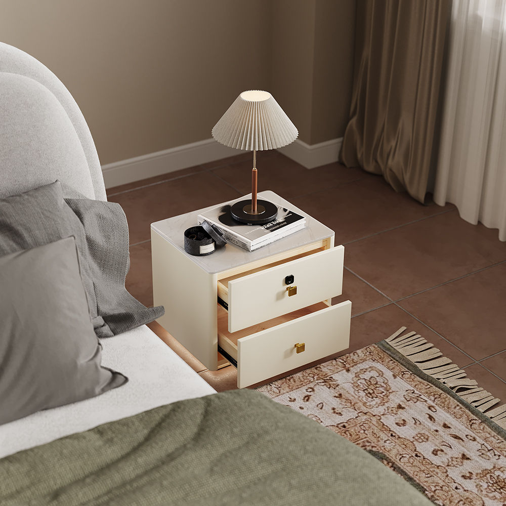 with Drawers Beige MDF Nightstands